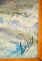 Lantos György (1957-): Téli dombok. Olaj, farost, jelzett, keretben, 40×60 cm