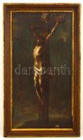 cca 1800 jelzés nélkül: Krisztus a kereszten. Olaj, vászon, sérült, keretben, 67×34 cm