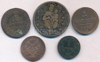 5db-os vegyes magyar és osztrák rézpénz tétel, közte 1765PH-KM Poltúra "Mária Terézia", 18...