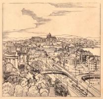 Jelzés nélkül: 6 db Budapest rézkarc, papír, jelzés nélkül, üvegezett keretben, 6×6-9×17 cm