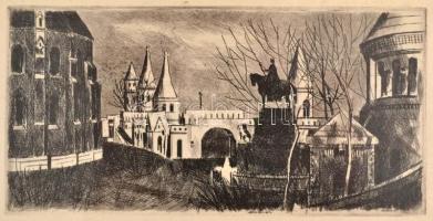 Jelzés nélkül: 6 db Budapest rézkarc, papír, jelzés nélkül, üvegezett keretben, 6×6-9×17 cm