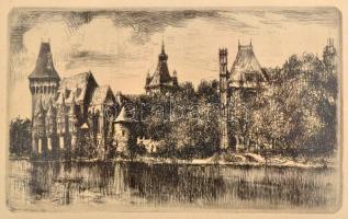 Jelzés nélkül: 6 db Budapest rézkarc, papír, jelzés nélkül, üvegezett keretben, 6×6-9×17 cm