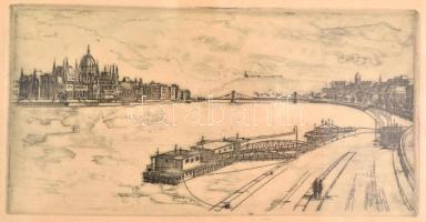 Jelzés nélkül: 6 db Budapest rézkarc, papír, jelzés nélkül, üvegezett keretben, 6×6-9×17 cm