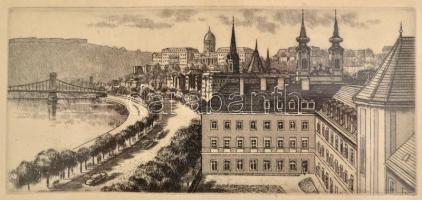 Jelzés nélkül: 6 db Budapest rézkarc, papír, jelzés nélkül, üvegezett keretben, 6×6-9×17 cm