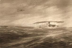 3 db régi katonai motívumlap, K.u.K. haditengerészet hidroplánjai, hadihajók / 3 pre-1945 military m...