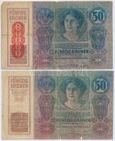 1914. 50K (2x) egyiken függőleges piros DEUTSCHÖSTERREICH, másikon román felülbélyegzés T:III-,IV