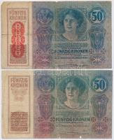 1914. 50K (2x) egyiken függőleges piros "DEUTSCHÖSTERREICH", másikon román felülbélyegzés T:III-,IV