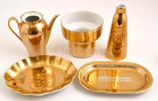 Khala (Koszorúsné által később megfestett) porcelán mokkás hiányos készlet ( 1db), süteményes készle...