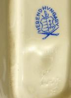 Herendi Viktória mintás leveles tálka, kézzel festett, jelzett, kopásnyomokkal, 15,5×8×4 cm