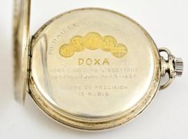 Art deco díszítésű supla ezüst fedeles Doxa zsebóra, koszos számlappal, másodperc mutatóval, Jól műk...