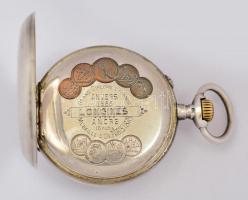 Longines dupla ezüst fedeles zsebóra, hibátlan  számlappal, szép szerkezettel, Jól működik.  / Silve...