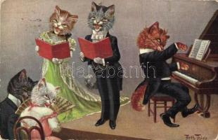 Cat pianist with cat singers. T.S.N. Serie 1012. s: Arthur Thiele (fa)