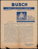 cca 1935 Busch Cirkusz reklám nyomtatványa 50%-os propaganda jegyről, széleinél szakadt, 29x23 cm