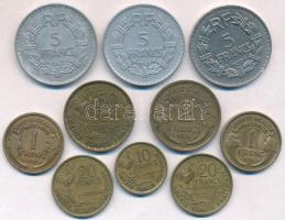 Franciaország 1931-1958. 10db klf vegyes fémpénz, közte 1952B 50Fr Al-Br T:2,2- France 1931-1958. 10pcs of diff metal coins, including 1952B 50 Francs Al-Br C:XF,VF