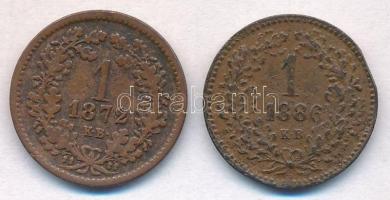 1872KB 1kr Cu "Angyalos címer / Magyar Királyi Váltópénz" + 1886KB 1kr Cu "Középcímer...