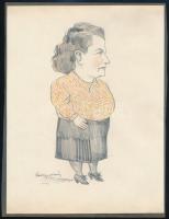Gebhardt Béla (1901-1990): Kollegina (karikatúra). Színes ceruza, papír, jelzett, 24×17 cm