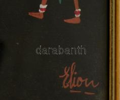 Elion jelzéssel: Őslakosok. Tempera, papír, üvegezett keretben, 24×32 cm