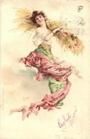 Été / Summer, lady, art postcard, A. Sockl Serie III. No. 18. litho (EK)