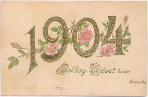 1904 Boldog Újévet! / New Year greeting card. golden Emb. (EK)