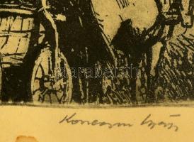 Konecsni György (1908-1970): Komlós. Rézkarc, papír, jelzett, szélén szakadással, üvegezett keretben...