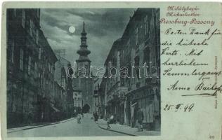 1899 Pozsony, Pressburg, Bratislava; Mihály kapu, este, Ifj. Ignátz Lunzer üzlete / Michaelerthor / gate, night, shops (Rb)
