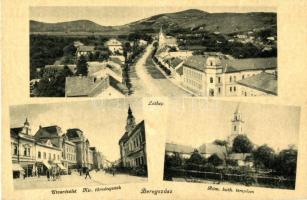Beregszász, Berehove; utcakép, törvényszék, római katolikus templom / street view, court, church