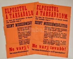 cca 1930 Elpusztul a társadalom ha nem tér Krisztushoz Szent Misszió Megújítás plakát, 2 db, hajtott, széleinél szakadások, 63x47 cm