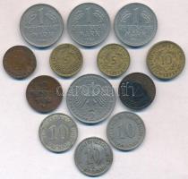 Németország 1855-1987. 13db-os vegyes fémpénz tétel, közte 1954F 1M T:2,2-,3 Germany 1855-1987. 13pcs of metal coins, including 1954F 1 Mark C:XF,VF,F