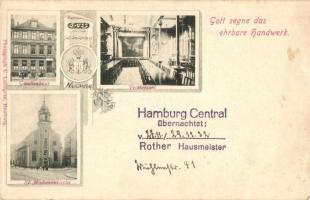 Hamburg, Kl. Michaeliskirche, Vereinsaal, Gesellenhaus / church, restaurant interior, shop. Art Nouveau (Rb)