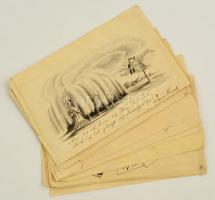 cca 1835 Emlékkönyv lapok, kézírással, rajzokkal, 21 db