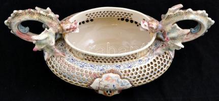 cca 1890 Fischer Ignácz Budapest, sárkányos  jardiniere, kézzel festett, aranyozott áttört porcelánf...