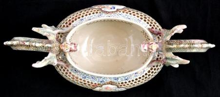 cca 1890 Fischer Ignácz Budapest, sárkányos  jardiniere, kézzel festett, aranyozott áttört porcelánf...