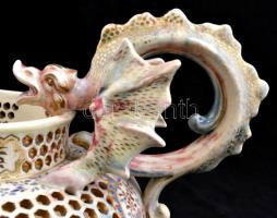 cca 1890 Fischer Ignácz Budapest, sárkányos  jardiniere, kézzel festett, aranyozott áttört porcelánf...