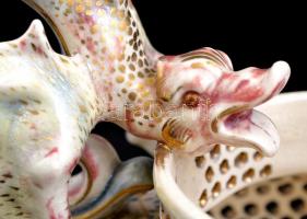 cca 1890 Fischer Ignácz Budapest, sárkányos  jardiniere, kézzel festett, aranyozott áttört porcelánf...