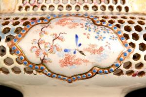 cca 1890 Fischer Ignácz Budapest, sárkányos  jardiniere, kézzel festett, aranyozott áttört porcelánf...