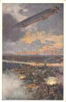 Zeppelin über Antwerpen. Deutscher Luftflotten-Verein / WWI German zeppelin over Antwerpen s: Eckenbrecher (EK)