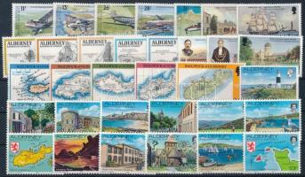Channel Islands 1983-1990 33 stamps, Csatorna szigetek 1983-1990 33 db klf bélyeg közte teljes sorok, stecklpaon