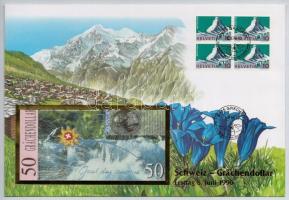 Svájc 1996. 50 Grächendollar helyi pénz borítékban, alkalmi bélyegzésekkel T:I Switzerland 1996. 50 Grächendollar local paper money in envelope with stamps C:UNC