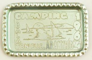 1964 Balatonlelle Aranyhíd Camping feliratos alumínium tálka, 11x17 cm