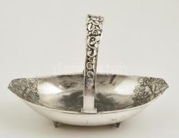 Szecessziós alpakka kosár, apró repedéssel, jelzés nélkül, 29×16 cm, m: 19 cm