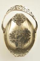 Szecessziós alpakka kosár, apró repedéssel, jelzés nélkül, 29×16 cm, m: 19 cm