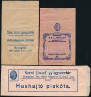 cca 1930-1940 Bp.VIII., A Szent József Gyógyszertár 3 db különböző tasakja