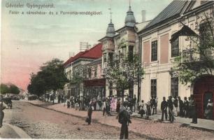 Gyöngyös, Fő tér, Városháza, Pannonia vendéglő. Adler Zsigmond kiadása