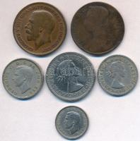 Nagy-Britannia 1892-1965. 6db-os vegyes fémpénz tétel közte 1916. 1p Br V. György T:2-3 Great Britain 1892-1965. 6pcs of various coins, including 1916. 1 Penny Br George V C:XF-F