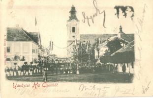 1899 Celldömölk, Kiscell; Ünnepély a Fő téren a király ottlétekor