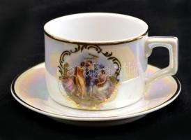 Zsolnay mokkás készlet, matricás, jelzett, kopott