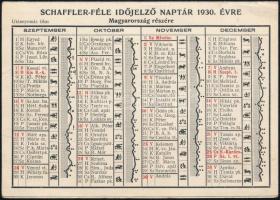 1930 Schaffler-féle időjelző naptár Magyarország részére, 10x14 cm