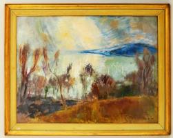 Iván Szilárd (1912-1988): Tavaszi fények a Balatonon. Olaj, farost, jelzett, üvegezett keretben, 60×...