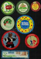 cca 1947-1970 16 db magyar sajtcímke, köztük Mackó, Csárdás, Hóvirág, Puszta, különböző méretben