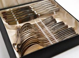 Ezüst (Ag.) lengyel evőeszköz készlet: 6 db kanál, 6 db villa, 6 db teáskanál, 6 db mokkáskanál + 6 ...